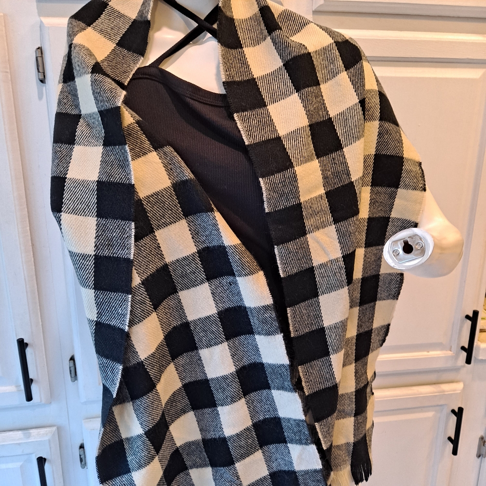 J. Crew Black and Cream Plaid Scarf - Picture 5 of 5